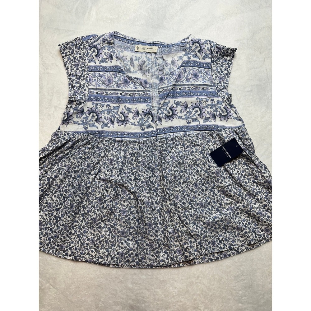 Lucky Brand Blue Floral Paisley Print Flutter Sleeve Top Small NWT - 166